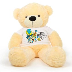Peach 5 feet Big Teddy Bear wearing a Happy Birthday To You T-shirt